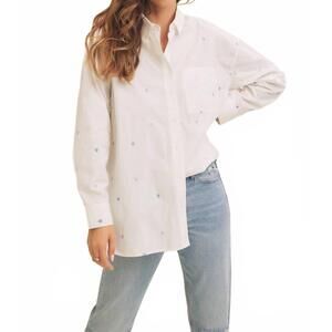 NEW IN FEBRUARY full of hearts embroidery button-down shirt in white multi